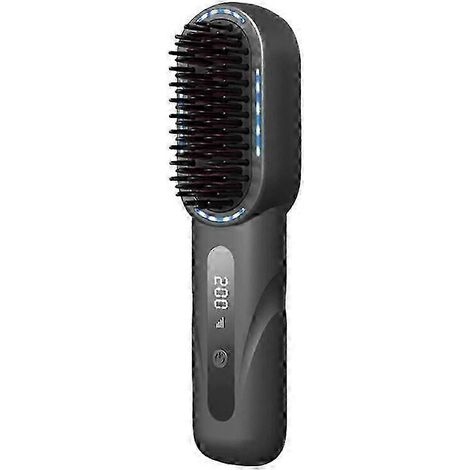 Brosse lissante ionique sans fil grise 2 en 1, mini brosse chauffante sans fil pour lisser, boucler, contrôler les frisottis et démêler rapidement (1/4)