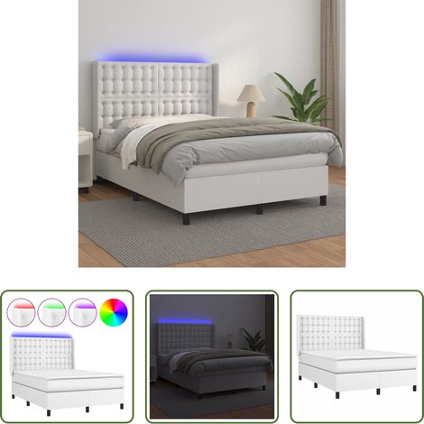 Kunstlederbett -  Boxspringbett mit Matratze & LED Weiß 140x200 cm Kunstleder (1/5)