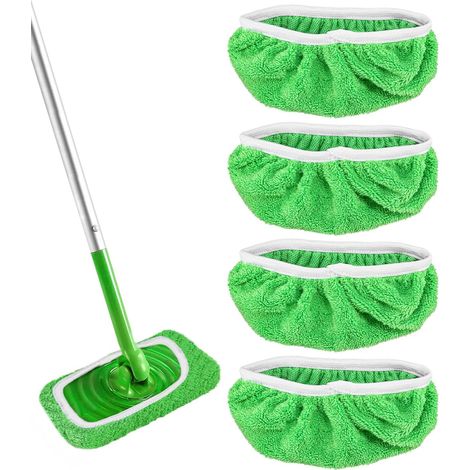 Lot de 4 lingettes réutilisables pour balai Swiffer Sweeper – ensemble en microfibre, nettoyage à sec et humide, universel (1/5)