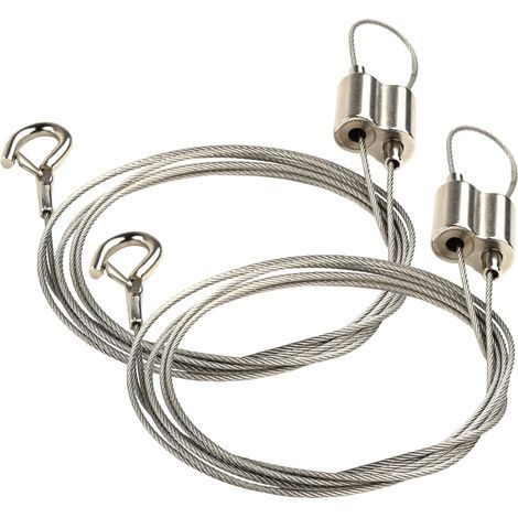 Set di 2 cavi appendiabiti regolabili con ganci, realizzati in robusto acciaio inossidabile, per appendere foto, luci, specchi e decorazioni murali – 2 m fino a 20 kg (1/5)