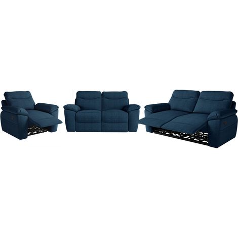 Canapés de relaxation ROSS manuels 3 et 2 places et fauteuil en tissu texturé 3D - Bleu foncé