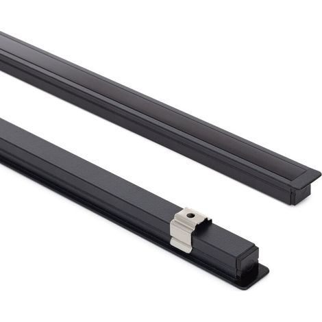 Profilé Aluminium Encastré étroit pour Rubans LED jusqu'à 6 mm avec Capot Continu Noir 2 m Noir translucide (1/4)