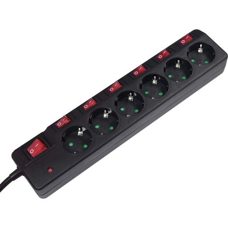 Multiprise Intérieur 1,5 M 6 Sortie(S) Ca Noir - Multiprises (Intérieur, 1,5 M, 6 Sortie(S) Ca, Type C (Europlug), Type C, IP20) (1/4)