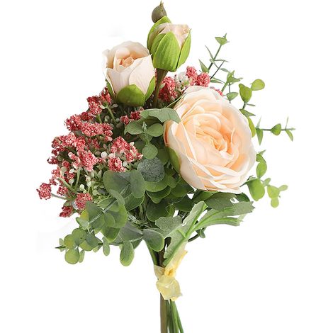 Champagnerfarbener künstlicher Seidenblumenstrauß, weich im Griff, für einen Hauch von Eleganz bei Ihren Hochzeiten und Fotoshootings im Freien. (1/2)