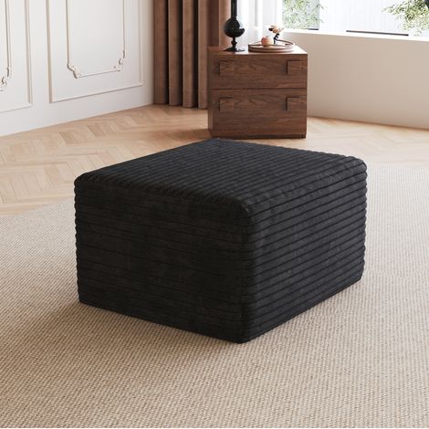Ottomane (72x18x18 cm), ohne Montage, gerollt geliefert, Plüsch Cordstoff, Schwarz (1/5)
