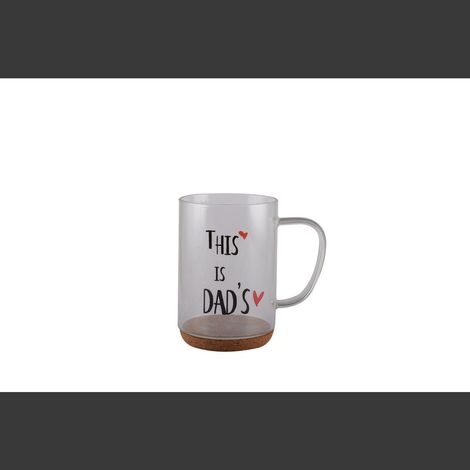 Mug en verre transparent avec fond en liège et inscription Dad - 400 ml - 8x8x12 cm - PANGIVO (1/3)