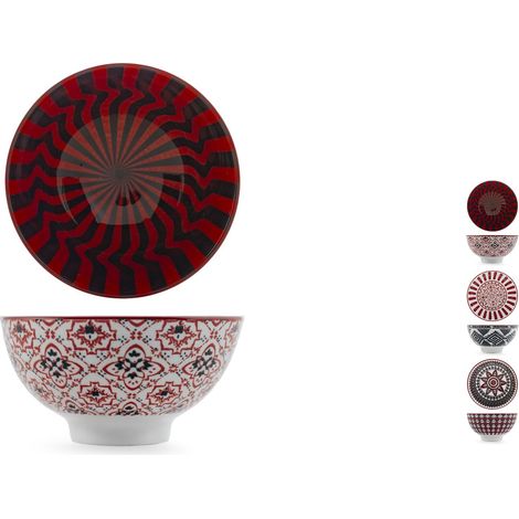 H&H by Bruno Barbieri, Collezione Nomad - Set di 6 Poke Bowl, Diametro 10 cm, Pattern etnici/geometrici assortiti, in porcellana, lavabili in lavastoviglie, idonee al microonde (1/4)
