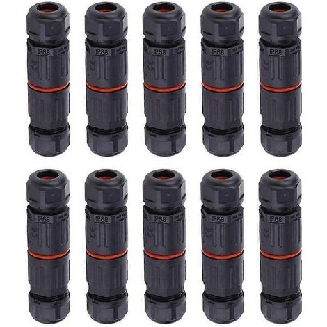 Packung mit 10 wasserdichten IP68-Elektrokabelverbindern, 3-polige wasserdichte weibliche Verbinder für Außensteckdosen.