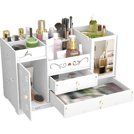 Scatola di immagazzinaggio cosmetica Scatola cosmetica organizzatore di trucco con cassetti bianco (1/5)
