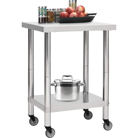 vidaXL Mesa de trabajo para cocina con ruedas acero inox 60x45x85 cm (1/2)