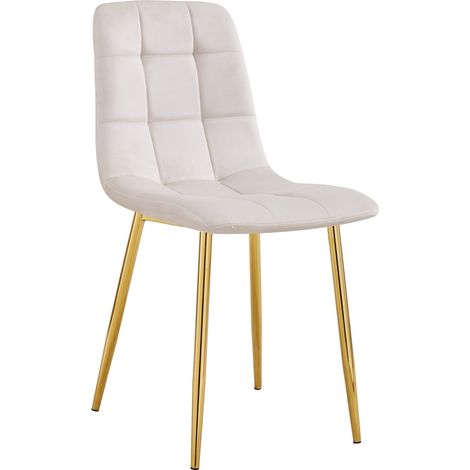 Lot 4 Chaises Salle à Manger Elisa Velours Beige Pieds Gold 42x55x87cm (1/5)
