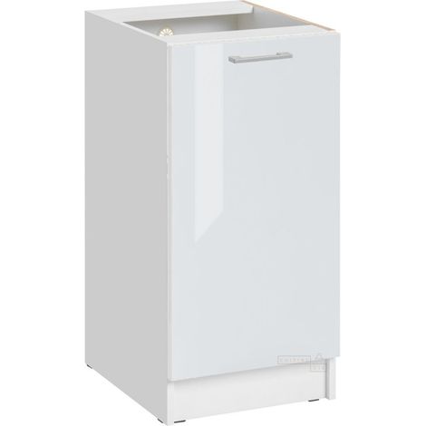 Cuisineandcie – Meuble bas de cuisine blanc brillant 1 porte – Dimensions L 40 x H 82 x P 46 cm – Façade brillante proche du verre – Amortisseurs pour fermeture douce