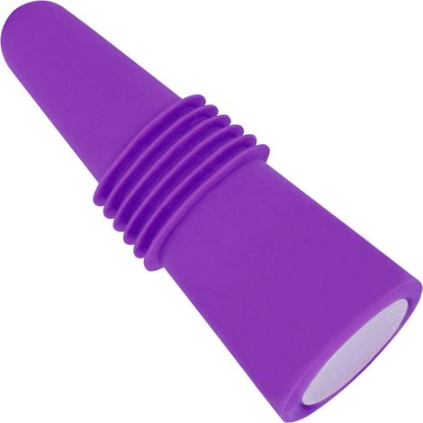Bouchon de bouteille de vin en silicone alimentaire et acier inoxydable, 6,1 x 2,35 cm, décoratif, pratique et réutilisable, violet. (1/5)