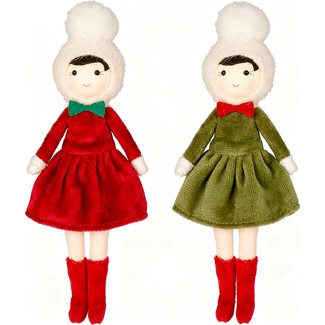 Lot de 2 décorations de Noël en tissu représentant des fillettes, Adorables figurines en peluche à suspendre pour le sapin et la décoration des fêtes (1/5)