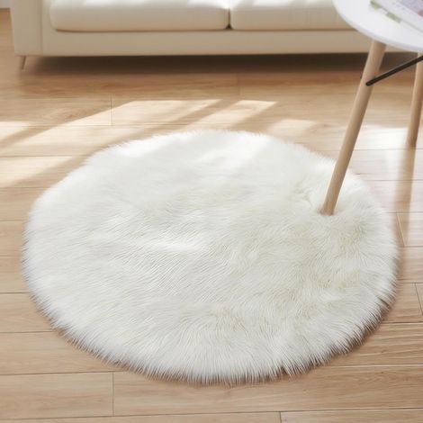 Tapis en Fourrure Synthétique, Imitation Toison Moquette, Laine Tapis de Canapé Coussin pour Chambre à Coucher, Salon, Chambre d'enfant (Blanc-50cm) (1/5)