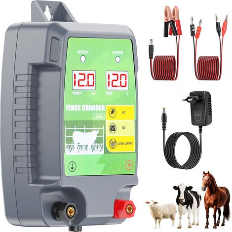 Clôture Électrique pour Bétail Animaux, 12kV 3.0J Tension de Sortie Électrificateur Clôture Électrique avec Affichage LED, Protection pour Chevaux Moutons Chien Pâturages Ferme (Gris-Vert) (1/5)