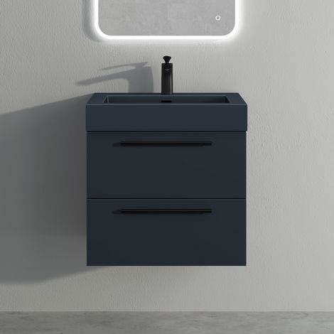 Mai & Mai Meuble de Salle de Bain Gris Noir Mat 60cm Meuble sous Vasque Quadratto Meuble Suspendu avec Vasque (1/5)