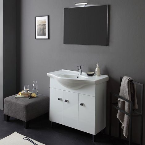 Mueble De Baño De Pie Blanco Pulido 85 Cm 3 Puertas Smeraldo (1/5)
