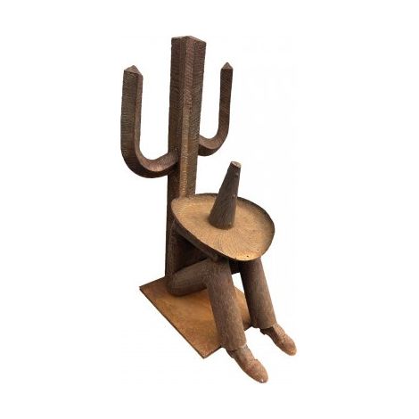 Jardinex – Statue déco jardin Mexicain en métal recyclé H.155 cm – Patine rouillée – Personnage avec sombrero – Décoration originale (1/2)