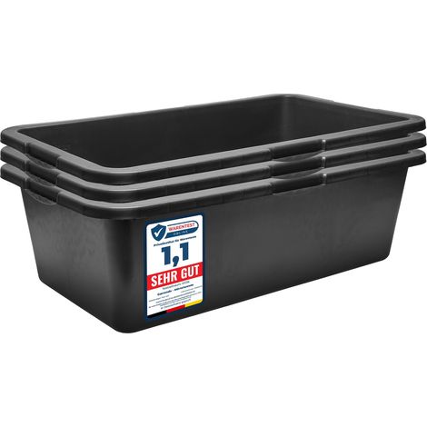 Garronda Bac à mortier rectangulaire en plastique recyclé Noir fond renforcé 40 L Lot de 3 GD-0169