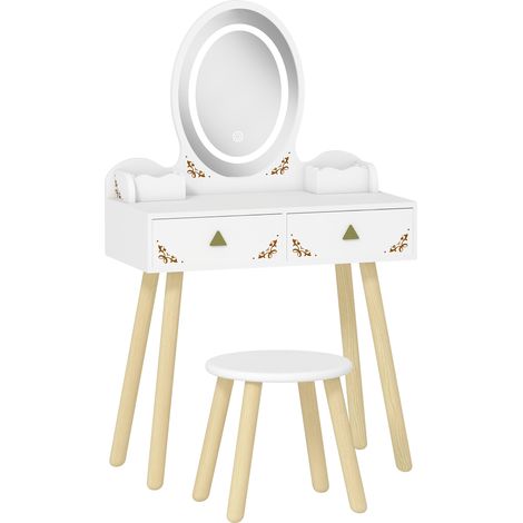Set Toeletta per Bambine da 3 Anni con Specchio Illuminato e Sgabello 2 Cassetti e 2 Scatole Bianco (1/5)