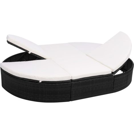 Outdoor-Loungebett mit Kissen Poly Rattan Schwarz