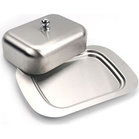 Burro piatto in acciaio inox burro piatto con coperchio - Argento - 18,5 x 12.2 x 6 cm (1/5)