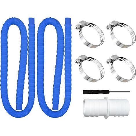 Manguera para piscina de 32 mm, dos mangueras de 150 cm para bomba de piscina con un conector y cuatro abrazaderas de seguridad, aptas para bombas de filtro y piscinas - azul (1/5)