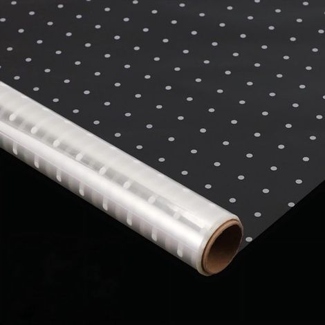 Rouleau de papier cadeau cellophane de 2,3 mil d'épaisseur - Papier alimentaire en rouleau pour emballer les paniers cadeaux - Papier cadeau - 40 cm x 30 m, petits points blancs (1/5)