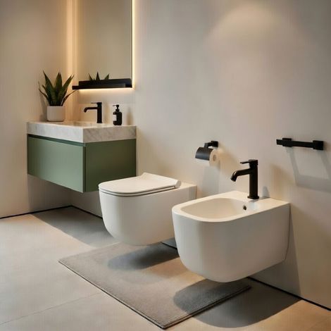 Sanitari sospesi WC e Bidet in Ceramica Copriwater soft-close Ceramiche Dolomite serie ALBA - Bianco Opaco (1/5)