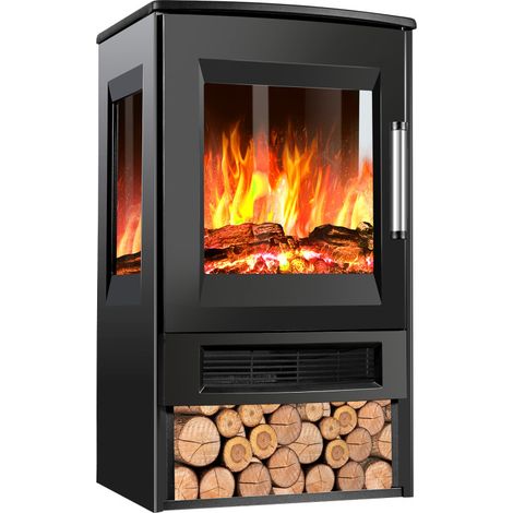 Jopassy Camino Elettrico Nero – Stufa Elettrica 900W/1800W – Camino Panoramico a 3 Lati – Nero