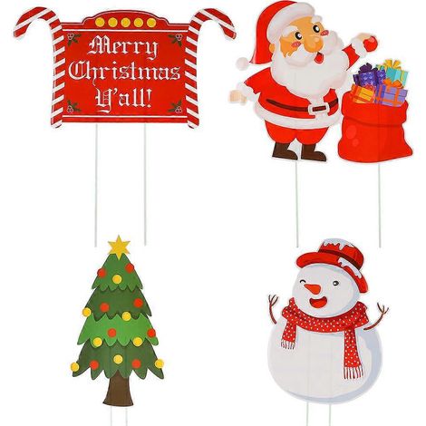 Lot de 4 panneaux de Noël pour jardin, décorations de jardin à piquer avec motifs de dessins animés-33X18.5CM (1/3)