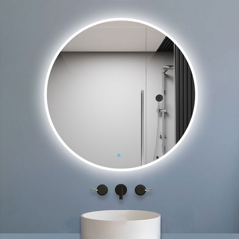 Aica Miroir de salle de bain LED rond de 120cm, dimmable + mémoire + antibuée, avec interrupteur tactile, blanc