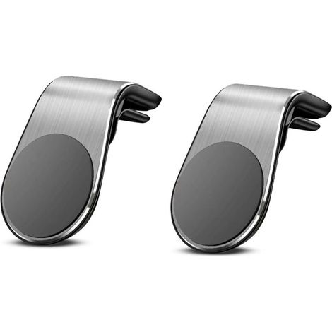 Support de téléphone magnétique pour voiture argenté - Lot de 2 - Se monte sur grille d'aération - Compatible avec iPhone, Samsung, Huawei, Xiaomi et la plupart des smartphones (1/4)