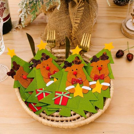 Ensemble de 6 porte-ustensiles de table de Noël, étuis à couteaux et fourchettes en forme de sapin pour Thanksgiving et le Nouvel An (1/5)
