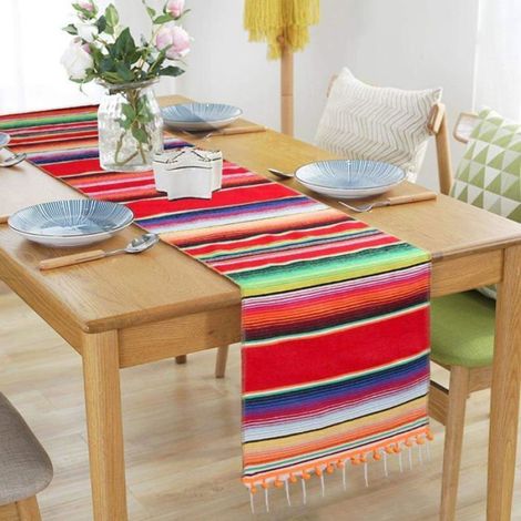 Chemin de Table - Serape - 140 x 35 cm - 100 % Coton - Pour Table à Manger et Extérieur - 1 Pièce (1/3)