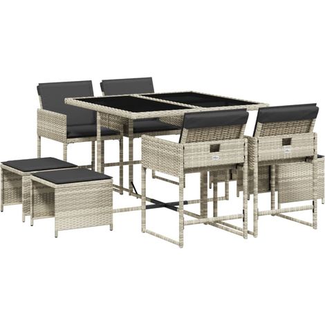 Ensemble à manger de jardin et coussins 9 pcs,Salon de jardin gris clair rotin CFW35040 (1/5)