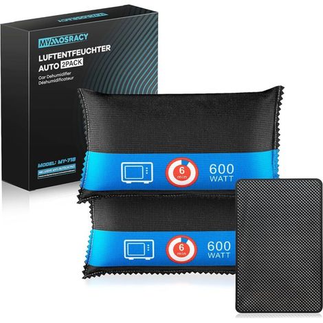 Deshumidificador, bolsa reutilizable para el control de la humedad del coche (2 x 400 g), gel de sílice, combate la humedad, la condensación y los olores, a prueba de fugas, deshumidificador para hoga (1/4)