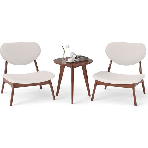 COSTWAY Lamb Velvet Fabric Upholstered Accent Chairs Set of 2 w/Side Table Beige (1/5)