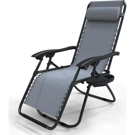 VOUNOT Tumbona Plegable de Jardín, Silla Gravedad Cero con Portabebidas, Gris
