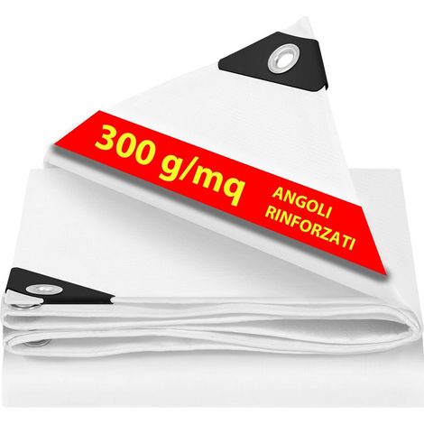 Telo Impermeabile da Esterno Bianco (2mt x 3mt) - 300 g/m² Telone con Occhielli Rinforzati, Resistente ai Raggi UV e agli Strappi, per Barche, Legna, Piscine, Mobili da Giardino, Auto (1/5)
