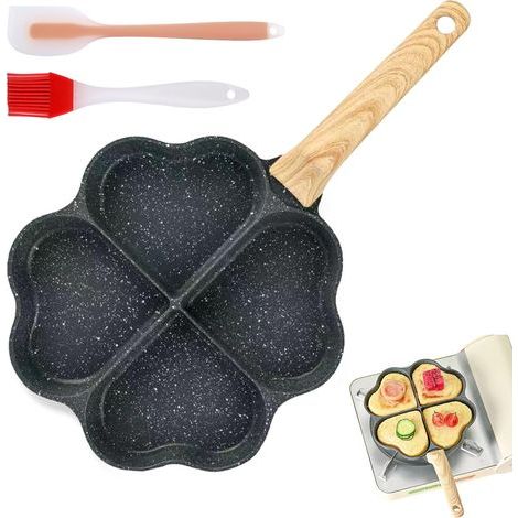 Poêle à œufs au plat avec couvercle, poêle à omelette à induction antiadhésive, poêle à crêpes, petites poêles 4-trous en forme de cœur, poêle à œufs pour petit-déjeuner, œufs au plat, crêpes (1/5)