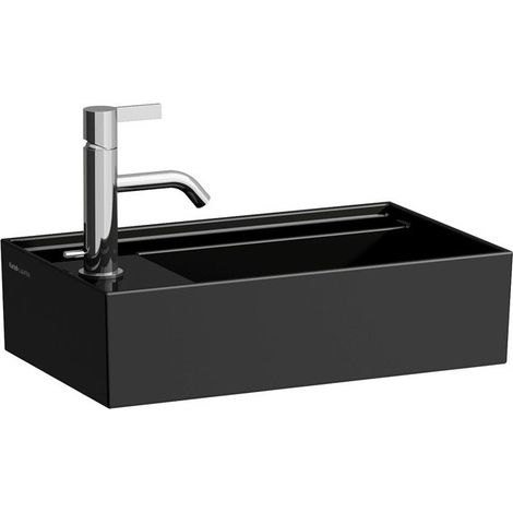 Lave-mains KARTELL 460 x 280 mm, plage de robinetterie à gauche sans trop-plein, sans trou de robinetterie noir LAUFEN