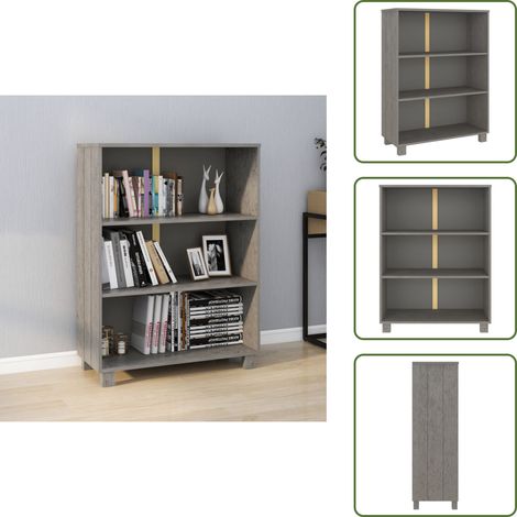 Bibliothèque HAMAR Gris clair 85x35x112 cm Bois de pin massif - Bibliothèque - Étagère - Meuble De Rangement - Bibliothèque Design - Bibliothèque Bois (1/5)