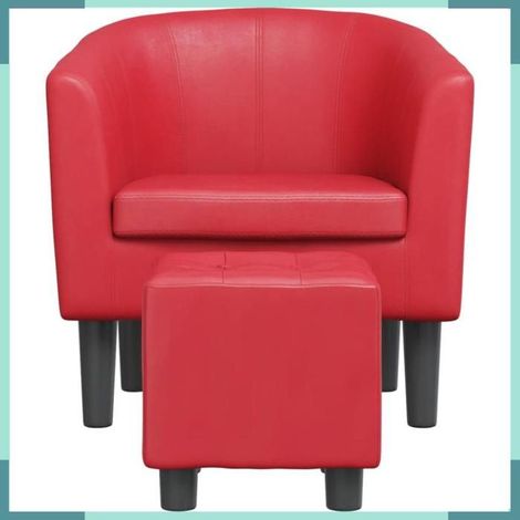 356496 Fauteuil avec repose-pied rouge similicuir (1/5)
