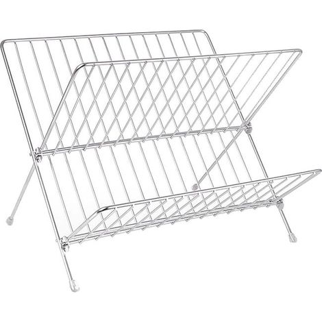 Scolapiatti pieghevole a forma di X - 2 livelli, grande capacità, acciaio inossidabile - Design minimalista salvaspazio per la cucina (1/5)