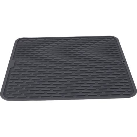 Tapis d'égouttage rectangulaire en silicone, isolant thermique et antidérapant, avec rebord d'égouttage intégré, pour plan de travail de cuisine (petit format). (1/5)