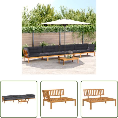 Akazienholz - 5-tlg. Garten-Sofagarnitur aus Paletten mit Kissen Akazienholz (1/5)