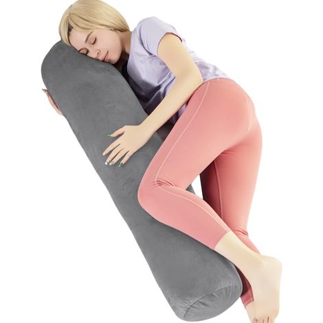 Traversin Cervical cylindrique avec Housse en Velours Amovible - Oreiller en Peluche Moelleuse pour Adultes - 119,4 x 20 cm de Large, Gris (1/5)