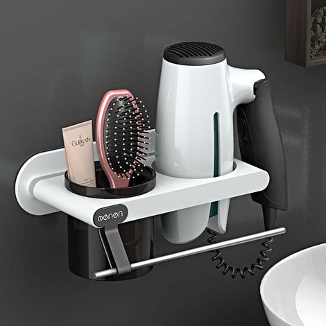 Haartrocknerständer, Toiletten-Badezimmer-Aufbewahrung, wandmontierter Haartrocknerständer ohne Stanzen, multifunktionaler Badezimmer-Haartrocknerhalter 1 Aufbewahrungsregal (1/5)